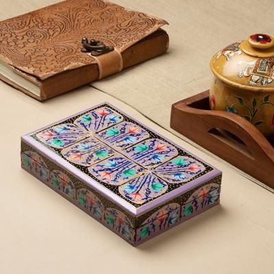 'Botanical-Inspired Painted Wood Papier Mache Decorative Box'