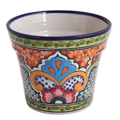 Bright Talavera,'Hand-Painted Ceramic Flower Pot from Mexico'