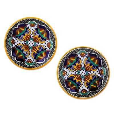Zacatlan Flowers,'Mexican Talavera Style 8-Inch Salad Plates (Pair)'
