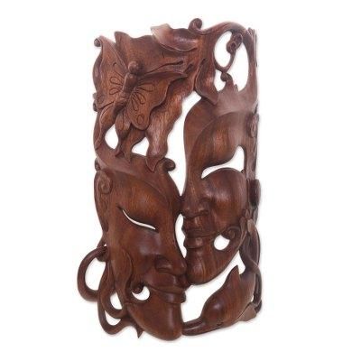 Nature's Romance,'Hand Crafted Balinese Suar Wood Wall Mask'