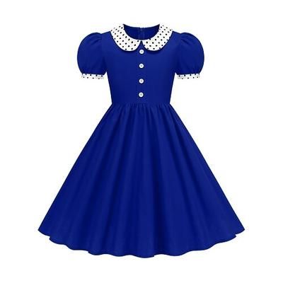 Anni 1950 Retrò Vintage Lunghezza Tè Vestito Abito Swing Vestito Svasato Maniche corte Tinta unica Aderente Svasato Costume Ragazze Mascherata Tè Casual Quotidiano Bambini Vestito Primavera Estate