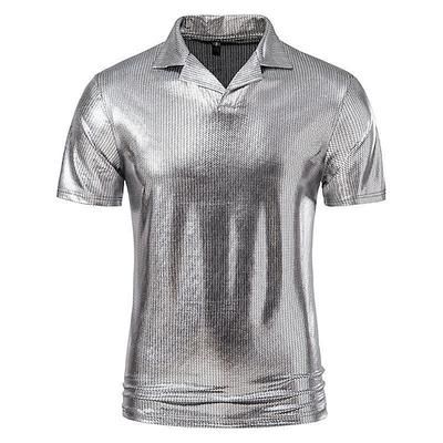Retrò Vintage Disco Anni '80 Camicia POLO Maniche corte Disco Metallico Lucido Costume Per uomo Halloween Carnevale Mascherata Feste Bar Discoteca Adulti Camicia Estate