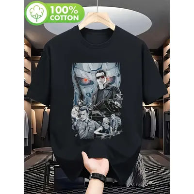 Terminator 2: Judgment Day Movie Theme T-shirt - Iconic T800 Terminator and Cybertron Pattern Classic Pop Culture Costume