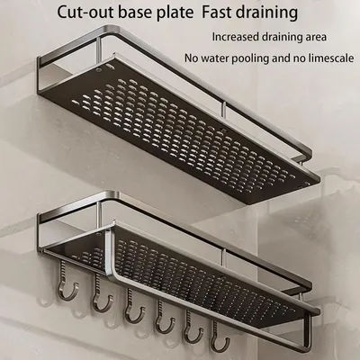 Shower Shelf No Drill Wall Mount with Removable Hook Self-Adhesive Quick Drain Shelf for Bathroom and Kitchen Bathroom Shelf
