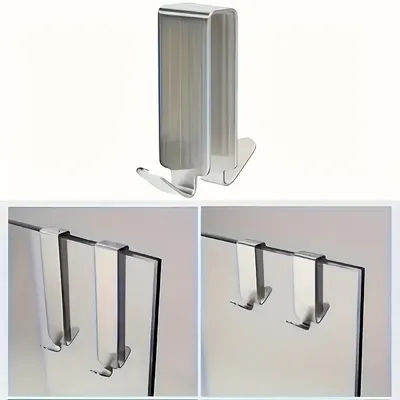 2pcs Stainless Steel Double Side HooksBathroom Shower Door Hook Over Glass Door Shower Towel Rack For Glass Wall Or Glass Door
