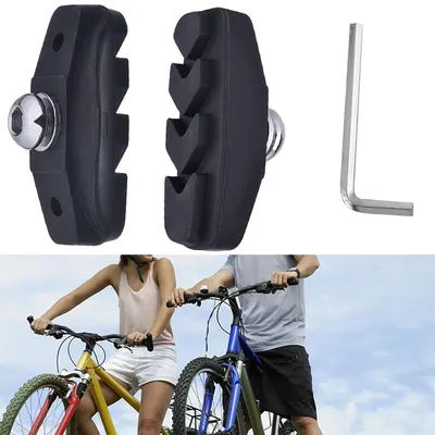 50mm Road Bicycle V Brake Pads Rubber Compound With Mud Guide Groove For All Weather Cycling Black 1 Pair With Tool