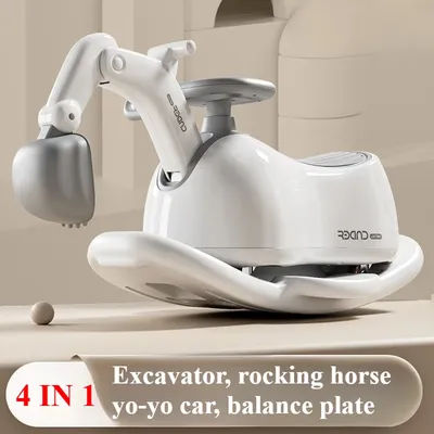4-in-1 Excavator Rocker Ride-On Baby Balance Bike with Detachable Balance Board Toddler Rocking Chair Ride on Toy Christmas Gift