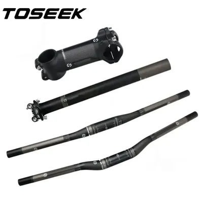 TOSEEK Matte 3K Carbon Fiber Bars Mountain Bicycle Handlebar Sets Handlebar + Stem + SeatPost For MTB Bike Handle bar Parts