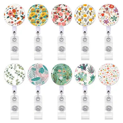 Flower Succulents Retractable Badge Reel Lanyards Id Name Card Badge Holder Nurse Student Employee Card Alligator Clip Supplies