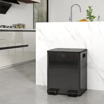 40L Dual Compartment Stainless Steel Bin, with Deodoriser Holders - Black