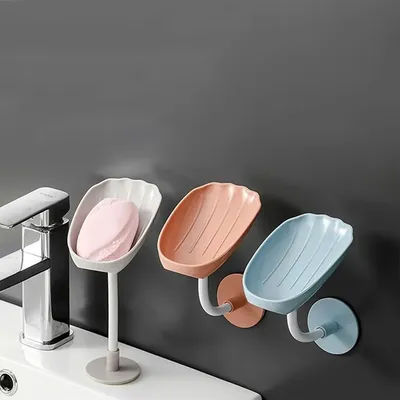 Wall-Mounted Sucker Soap Dish Bendable Plastic Soap Container Box Bathroom Drain Soap Holder Tray Kitchen Bathroom Accessories