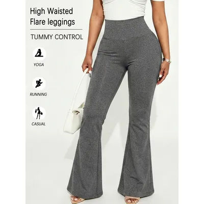 Pantalon évasé super doux pour femme, taille haute, effet ventre plat, legging de yoga et d'entraînement, coupe cloche