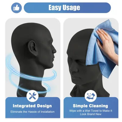 NOUVEAU Tête de Mannequin, 50 cm, en PVC, Modèle Masculin, pour Présentation de Chapeaux, Casques, Perruques, Casques Audio, Lunettes de Soleil, Noir Mat