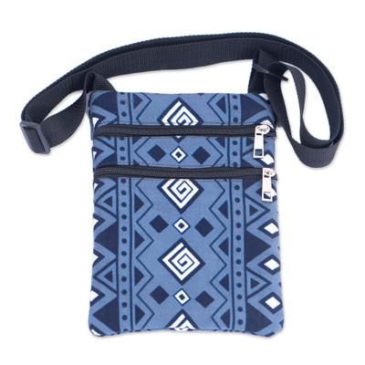 Indigo Pulse,'Cotton Passport Sling Bag with African Geometric Patterns'