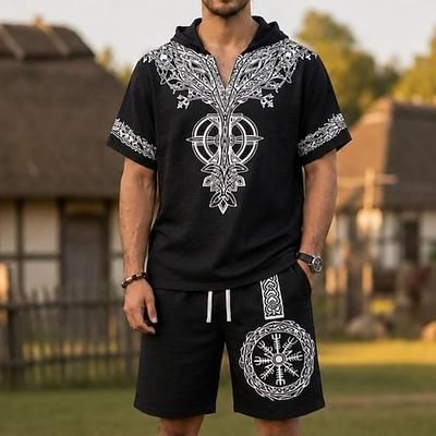 Set Medievale Rinascimento T-shirt Shorts Vichingo Texture effetto lino Costume Per uomo Halloween Carnevale LARP Fiera Rinascimentale Vacanza al Mare Adulti Shorts Maglietta Estate