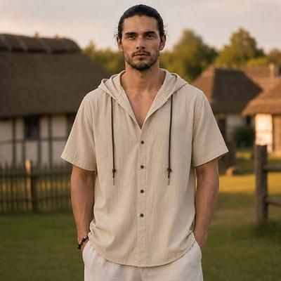 Medievale Rinascimento Camicia Maniche corte Vichingo Tessuto misto 95% lino Costume Per uomo Halloween Carnevale Performance LARP Fiera Rinascimentale Adulti Camicia Estate