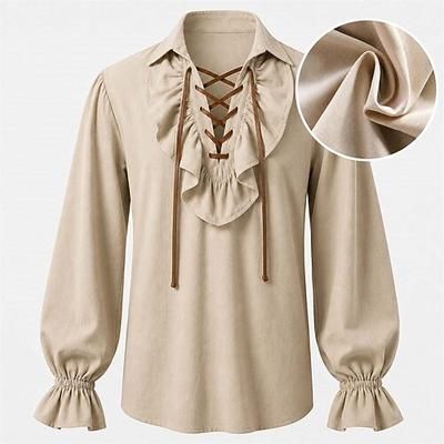 Medievale Rinascimento Camicia Pirata Vichingo Abbinare con cotone e lino Costume Per uomo Halloween Carnevale Performance LARP Fiera Rinascimentale Adulti Camicia Primavera