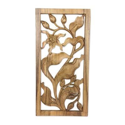 Wood relief panel, 'Bali Orchid'
