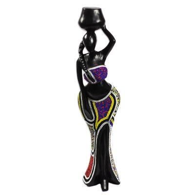 Ohemaa,'Sese Wood and Recycled Glass Bead Sculpture'