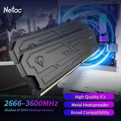 Netac Shadow Ill DDR4 3200MHz 3600MHz Memory Ram DDR4 8G 16G 8Gx2 16Gx2 HeatSink XMP2.0 High-Quality iCs for Gaming Computer
