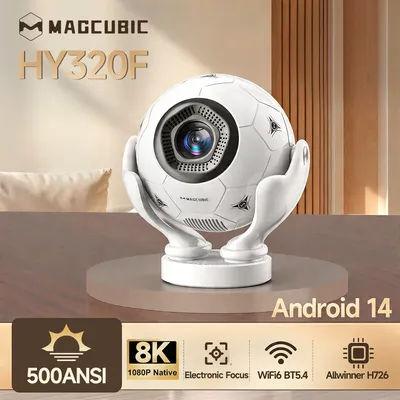 Magcubic HY320F 500Ansi Android 14 8K Projector Wifi6 BT5.4 Voice Control Projector Creative Football Styling Movie Home Theater