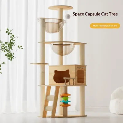 Multi Level Cat Tree Cat Condo Double Space Capsule Cat Tower Scratch Post Plush Bed Indoor Modern Pet Furniture Cat Furniture