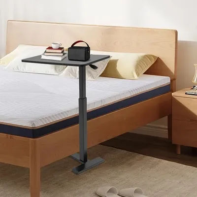 Adjustable Overbed Bedside Table with Wheels, Pneumatic Mobile Standing Desk for Home, Office Use, Rolling Laptop Desk