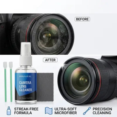 Kit professionnel de nettoyage d'objectifs d'appareil photo, chiffon en microfibre, tampons pour capteur, flacon pulvérisateur, compte-gouttes pour DSLR, lunettes, optiques VR, moniteurs Mac