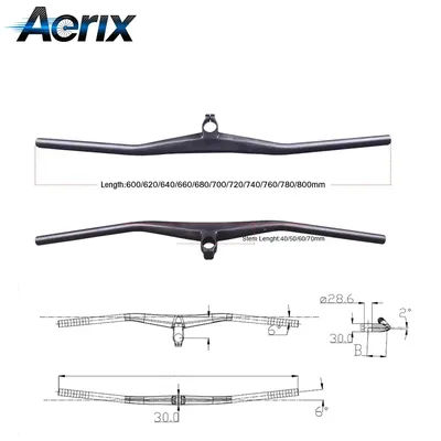 T1000 UD Carbon Fiber MTB Handlebar 600-800mm Width 235g 2° Back Sweep 6° Rise Lightweight Mountain Bike Handlebar with Screws