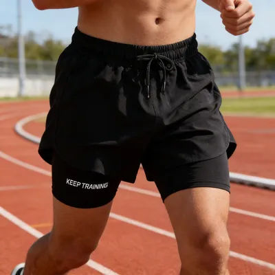 Men's quick drying and breathable 2-in-1 running shorts with built-in lining suitable for exercise jogging and marathon running
