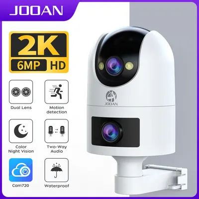JOOAN 2K 4K PTZ WiFi Camera Outdoor Dual Screen Auto Tracking IP Camera Color Night Vision Waterproof Security Protection Camera