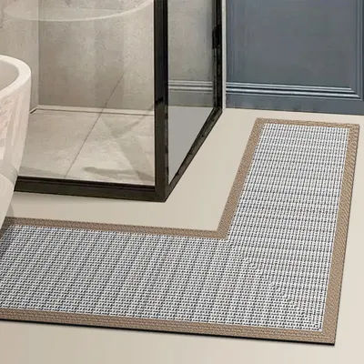 L-shaped shower room door absorbent mat stain-resistant toilet mat household irregular-shaped kitchen mat doormat