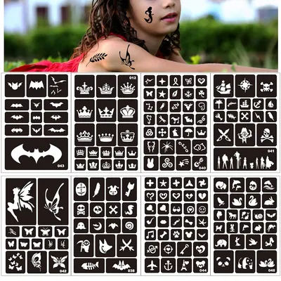 Narkasy Stencils Kit 3/5/10/20Sheet Temporary Tattoos Stencils for Kids, Face and Body Paint Stencils Kit, Girl Boy Glitter