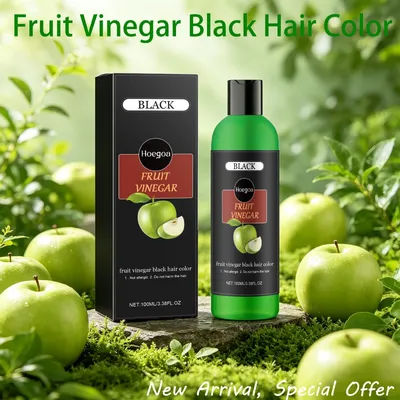 HOEGOA 100mL Fruit Vinegar Black Hair Color Refreshing Formula Strengthen Hair Multiple Care Natural Dyeing Hair Dye Shampoo