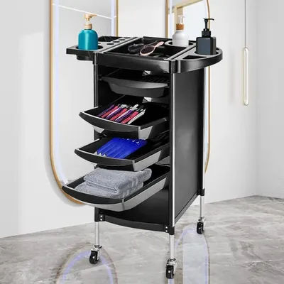 4-Drawer Rolling Beauty Trolley with Detachable Shelves for Hairdressing and Spa Services