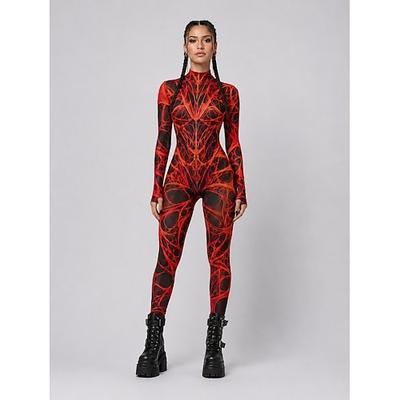 Tuta Intera Body Costume tutina Grafico fuoco Sanguinoso Stampa Punk Gotico Rave Per donna Costume per Festival Musicale Feste Discoteca Halloween Carnevale Bambini Adulti