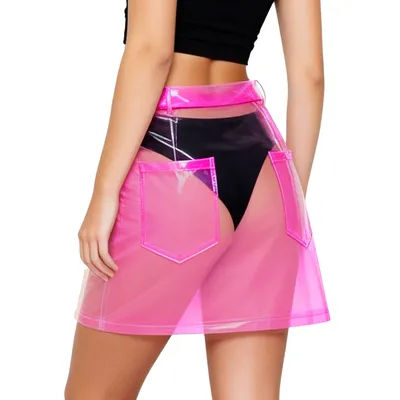 Mini-jupes transparentes en PVC pour femmes, jupe crayon moulante taille haute avec poches pour la plage et les soirées