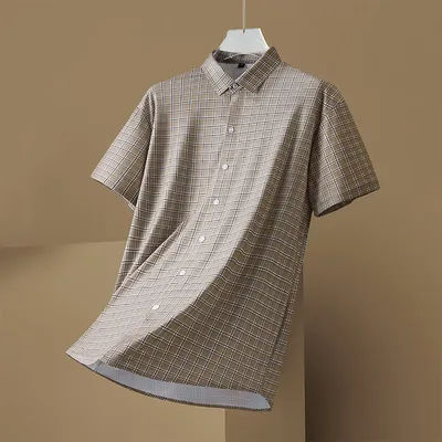Chemise décontractée d'affaires en soie glacée à haute élasticité, sans marquage, ample, grande taille, à la mode