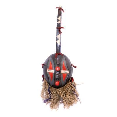 Bamana Age,'Traditional Bamana African Sese Wood Mask in Red and Brown'