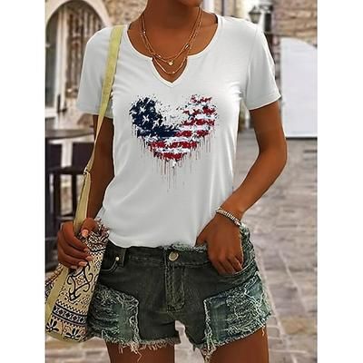 Giorno dell'Indipendenza Americana Per donna Maglietta Stampato Grafico Bandiera Americana Vintage Elegante Casual Manica Corta Collo a V Top Regolari Quotidiano Weekend Nero Bianco Rosso Verde