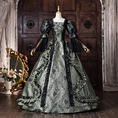 Rococò Barocco Abito da Ballo Lunghezza al pavimento Vestito Abito da Ballo Lunghe Principessa Sposa Pizzo Ricamato Floreale Abito da ballo Collo quadrato Costume Per donna Reale Halloween Carnevale