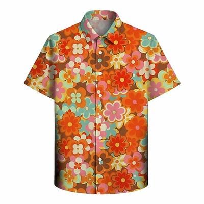 Retrò Vintage Hippie Anni '70 Camicia Maniche corte Hippie Disco Floreale Costume Per uomo Feste Abbigliamento quotidiano Adulti Camicia