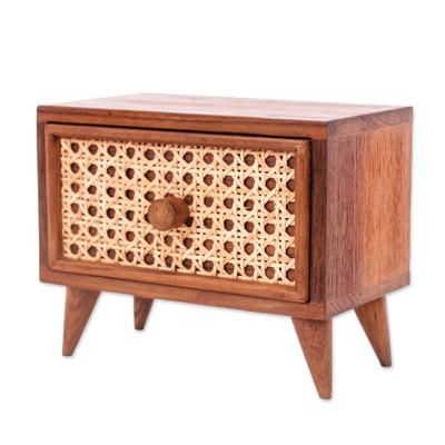 Timeless Detail,'Teak Wood and Natural Fiber One-Drawer Jewelry Box'