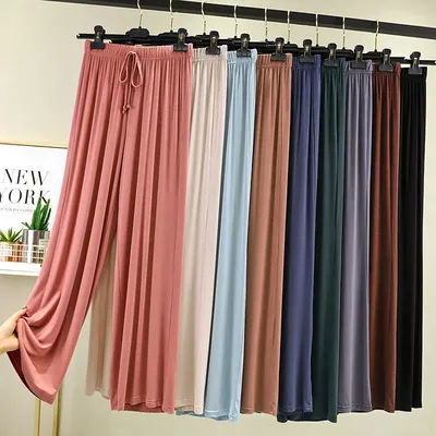 Pantalon décontracté ample, droit et long, taille haute, mince, doux, élastique, vêtements de maison, pour femmes, été