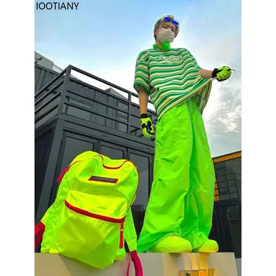 Vêtements de travail surdimensionnés Y2k vert Dopamine, pantalons Parachute pour hommes, pantalons décontractés à la mode, amples, sport Hip-hop de rue, vague coréenne