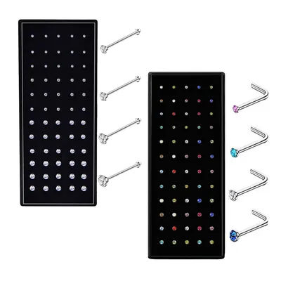 Drperfect 60pcs Stainless Steel Nose Studs Rings Piercing Pin Nostril Body Jewelry for Woman Men 20G-22G 1.5mm 2mm 2.5mm