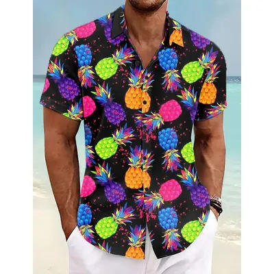 Chemise d'été Aloha pour hommes, ananas Tropical, décontractée, vacances, printemps, couverture, manches courtes, tissu extensible