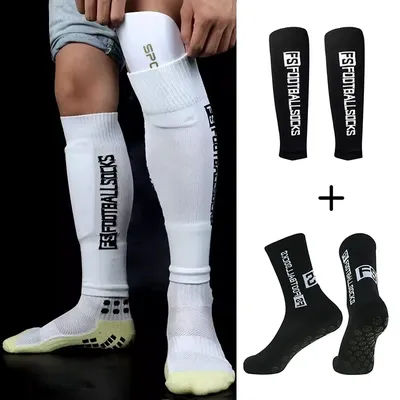 2 pièces ensemble hommes chaussettes de Football Football sport Grip chaussettes jambe couverture adulte anti-dérapant basket-ball Football chaussettes
