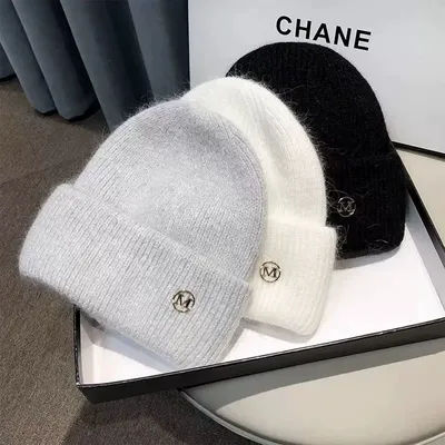 Chapeaux d'hiver pour femmes, bonnet en tricot doux, fourrure de lapin chaude, mignon, couleur unie, casquette ample, décontracté, mode extérieure, solide, couverture de tête pour adulte