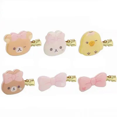 Makeup Rilakkuma Korilakkuma Hair Clips Collection Set of 6 Bear Hair Pins Pink Hair Bow Headwear Kawaii Cute Hair Accessories
